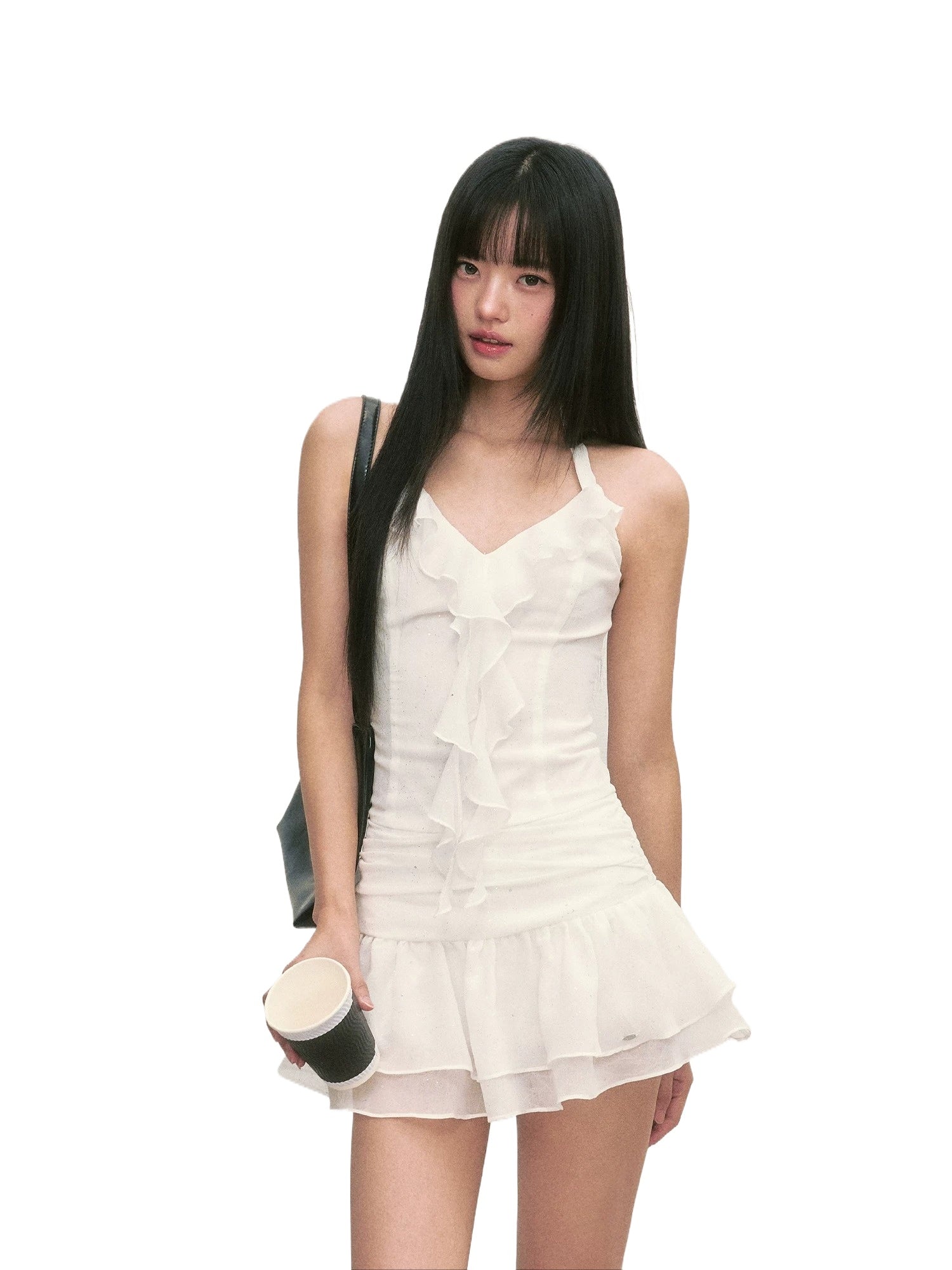 White Ruffle Halter Mini Dress