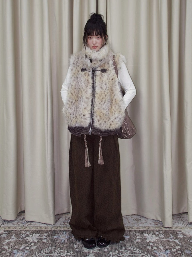 Leopard Pocket Pleated Wide-Leg Pants