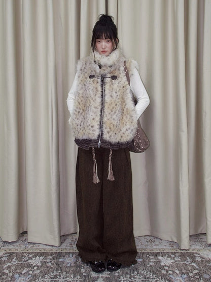 Leopard Pocket Pleated Wide-Leg Pants