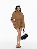 Wool Double Breasted Belted Short Coat