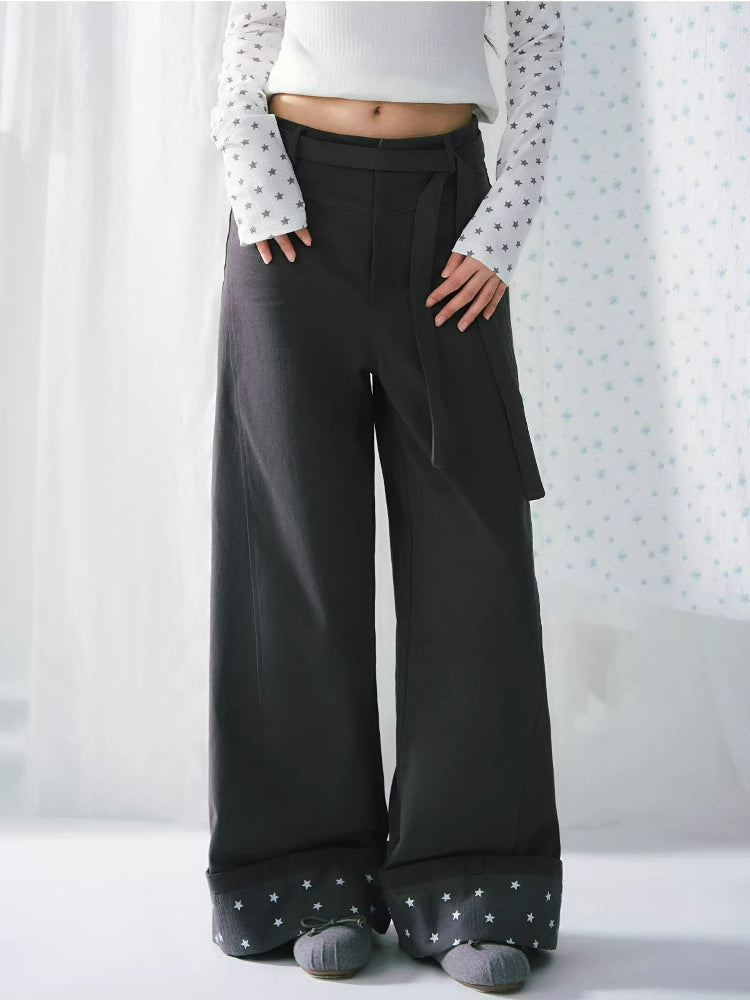 Star Detail Wide-Leg Pants