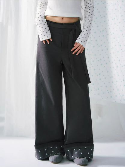 Star Detail Wide-Leg Pants
