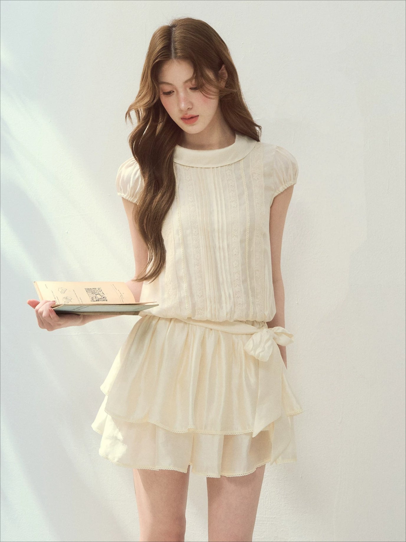 “Afternoon Study” Lyocell Lace Pleated Dress