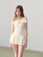 Off Shoulder 3D Flower Lace Short Top