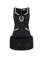 Sable Satin Straight Cut Eco-Fur Dress
