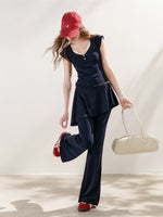 Lace U-Neck Fitted T-Shirt & Pants Set