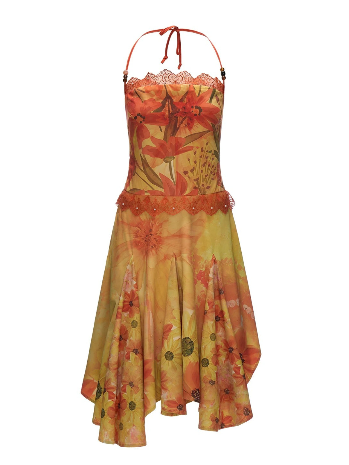 Sunset Floral Halter Midi Dress