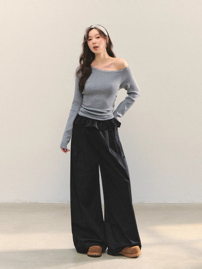 Brown &amp; Black Fold-Waist Balloon Pants