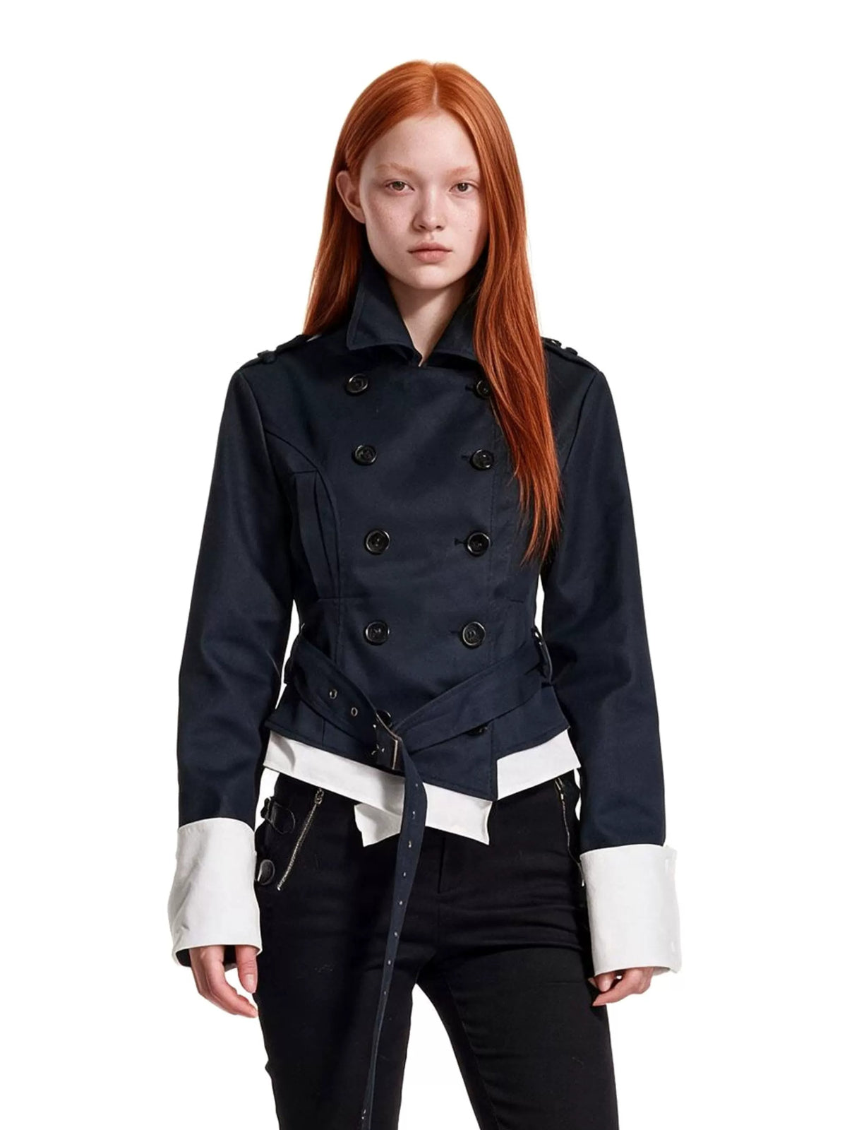 Faux Layered Cropped Trench Jacket