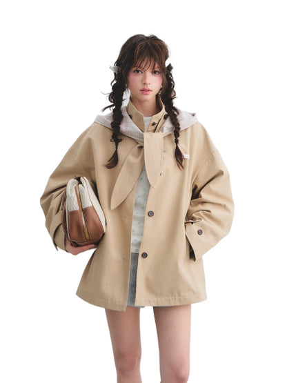 Detachable Ear Plaid Trench