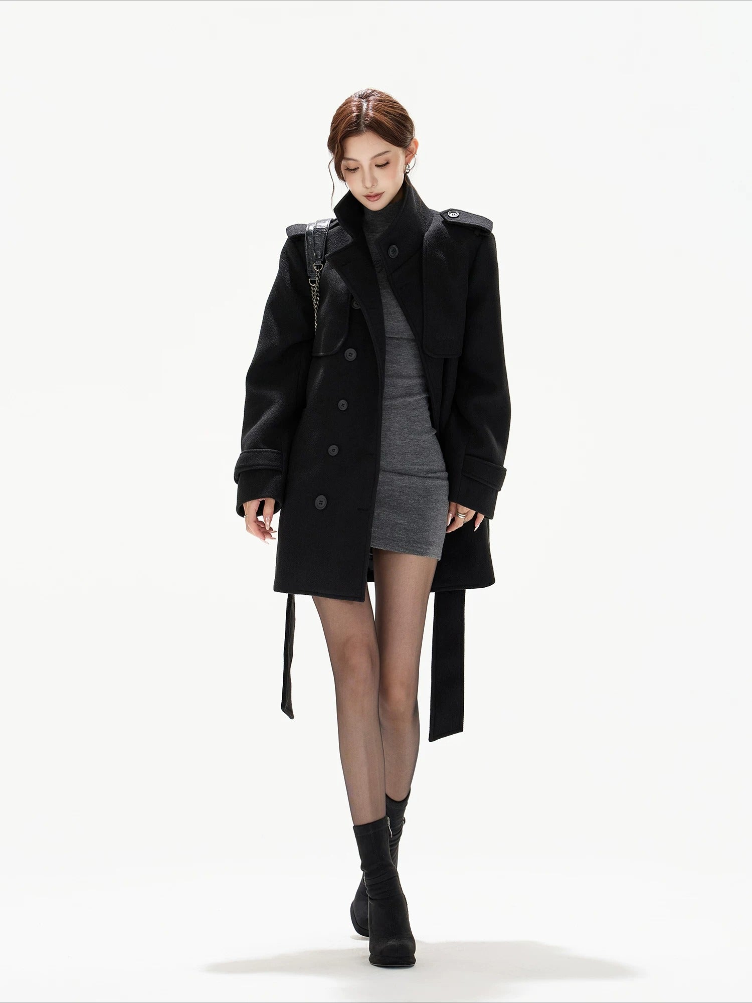 Black Belted Double-Breasted Coat