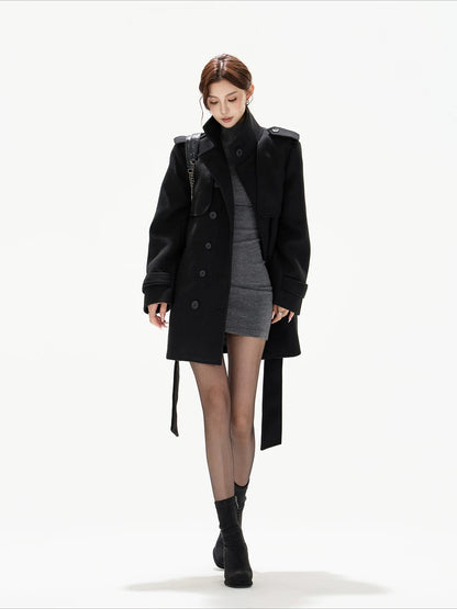 Black Belted Double-Breasted Coat