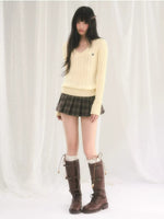 Yellow Textured V-Neck Knit Top