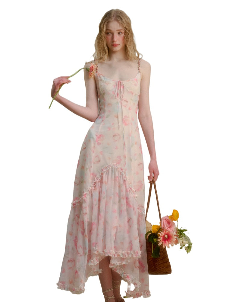 Flower-pattern Flowing Dress