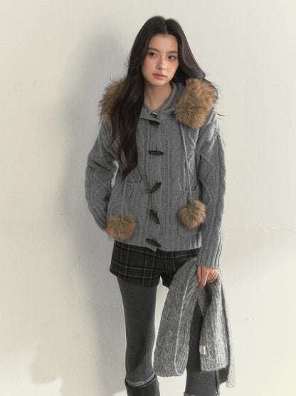 Wool Cable Hooded Sweater