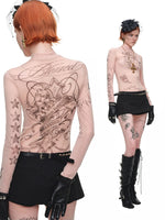 Tattoo Mesh Long Sleeve Top