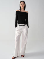 Wool One-Shoulder Off-Shoulder Long-Sleeve T-Shirt