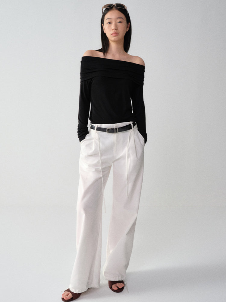 Wool One-Shoulder Off-Shoulder Long-Sleeve T-Shirt