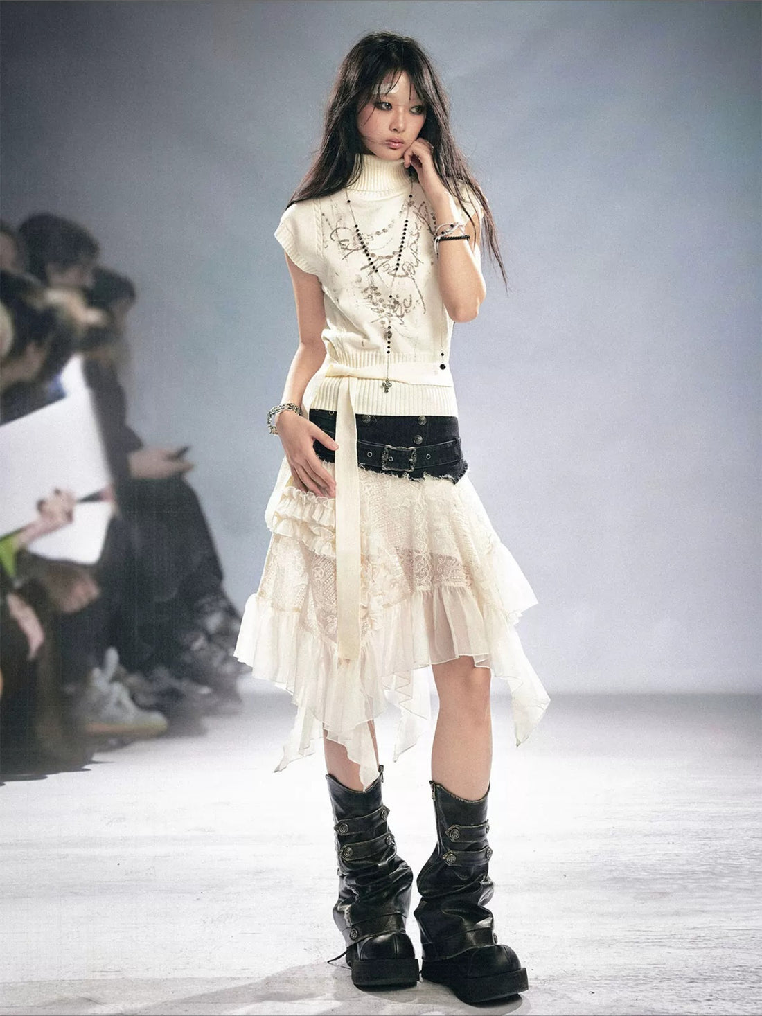 Lace Denim Skirt