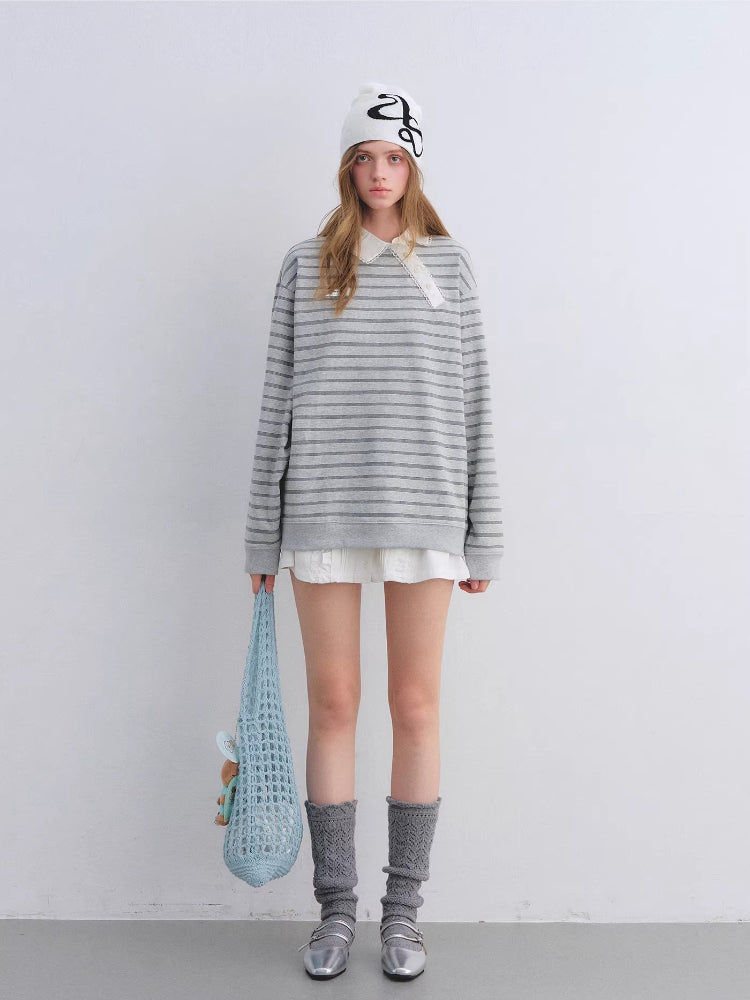 Lace Collar Stripe Sweatshirt