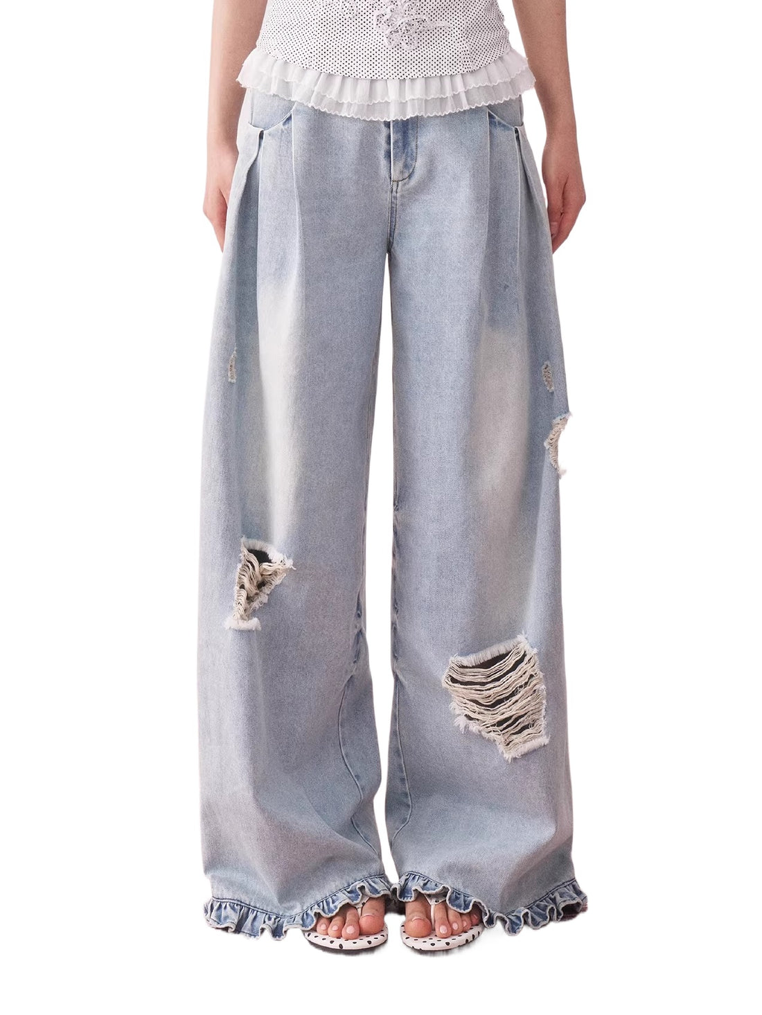 Light Blue Washed Wide Leg Jeans