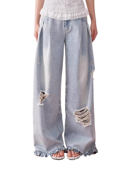 Light Blue Washed Wide Leg Jeans