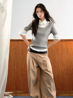 Contrast Waist Wide-Leg Trousers
