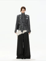 Gray Belted Tweed Coat