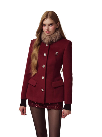 Diamond Detail Waist-Coated Wool Coat &amp; Skirt  Set