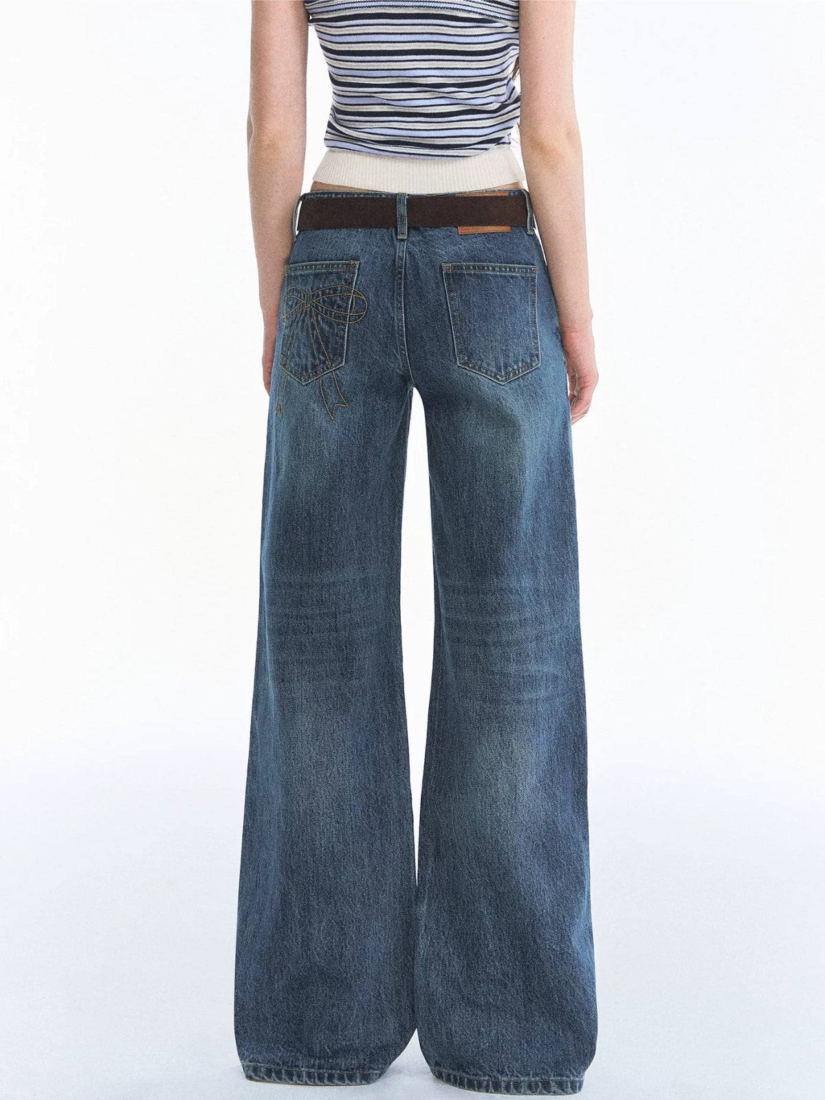 Vintage Washed Bow Embroidered Jeans