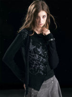 Vintage Graffiti Draped Knit Top