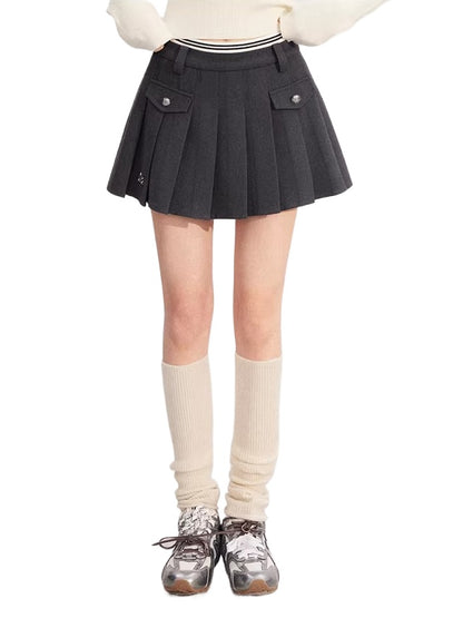 Color-blocked Waistband Pleated Skirt