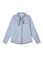 Vintage Contrast Plaid Embroidered Tie-Neck Shirt