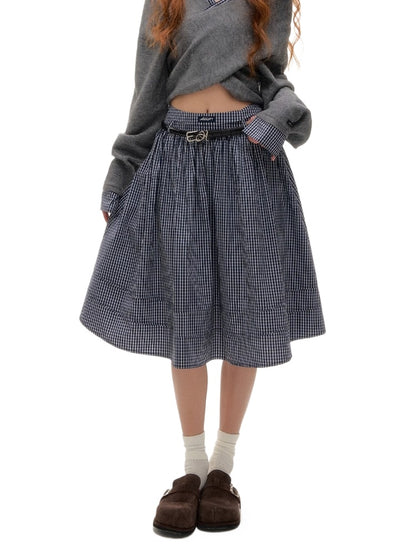Plaid Pleated Midi Skirt
