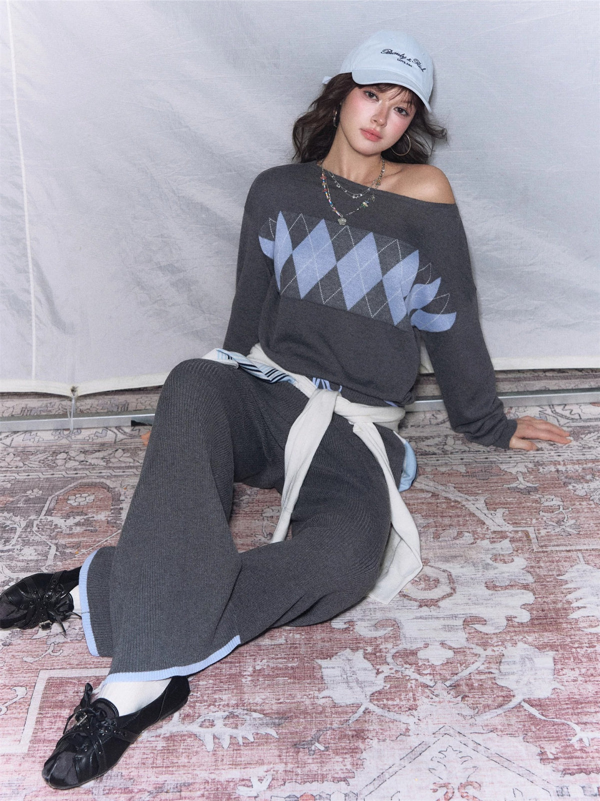 Off Shoulder Knit Two Piece Set