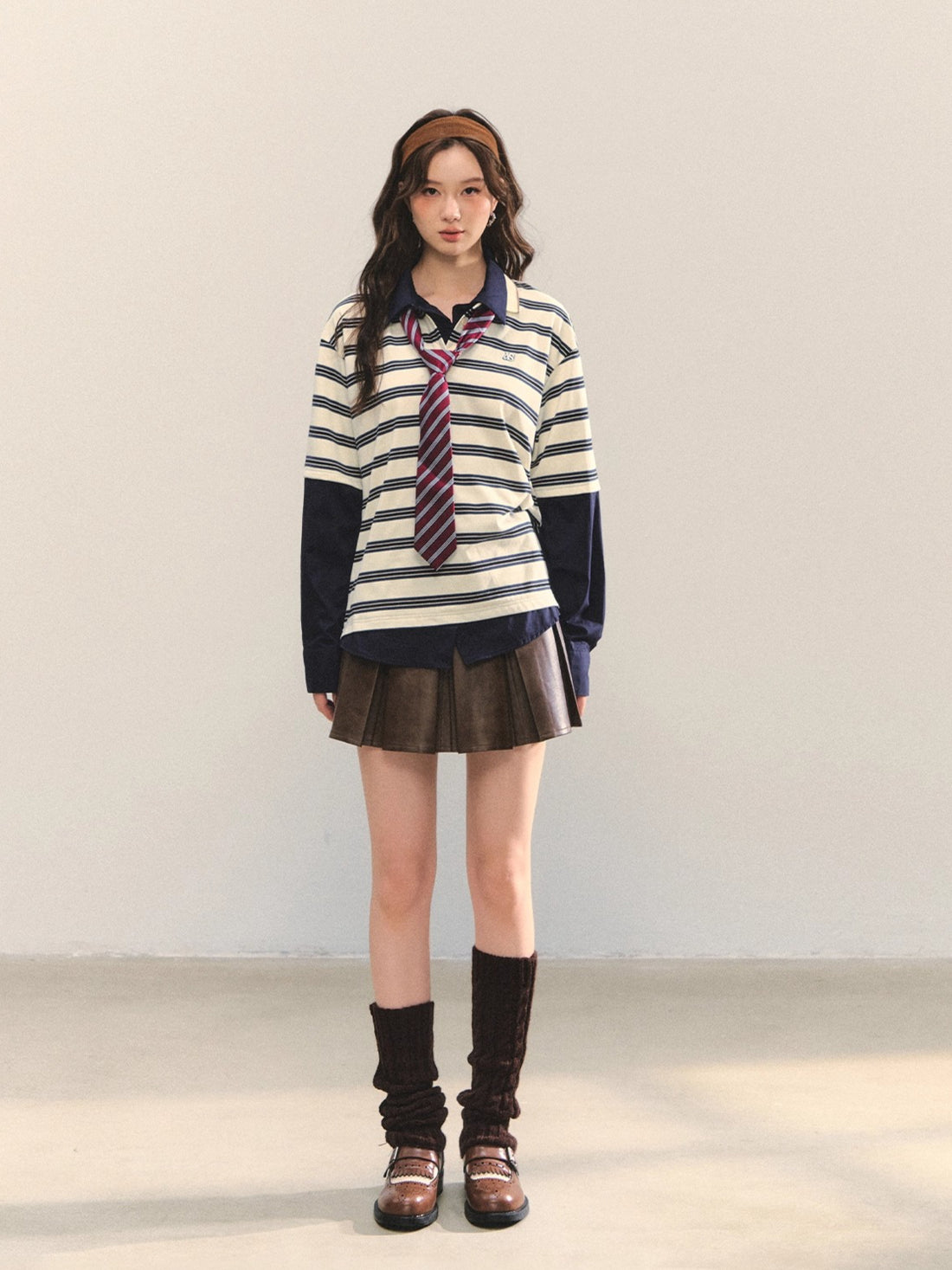 Contrast-Stripe Polo 2-in-1 Sweatshirt