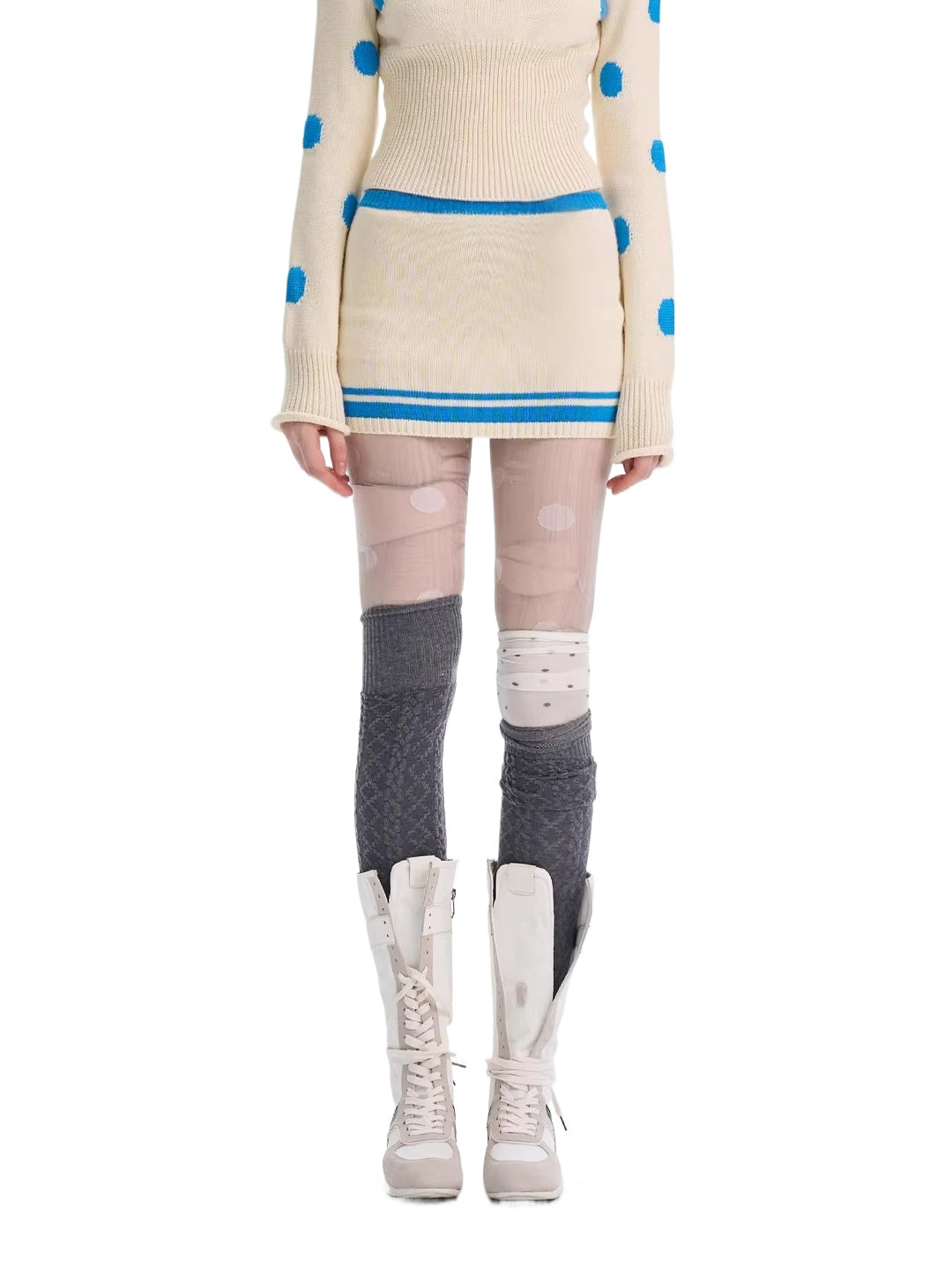 Beige Contrast Knit Skirt