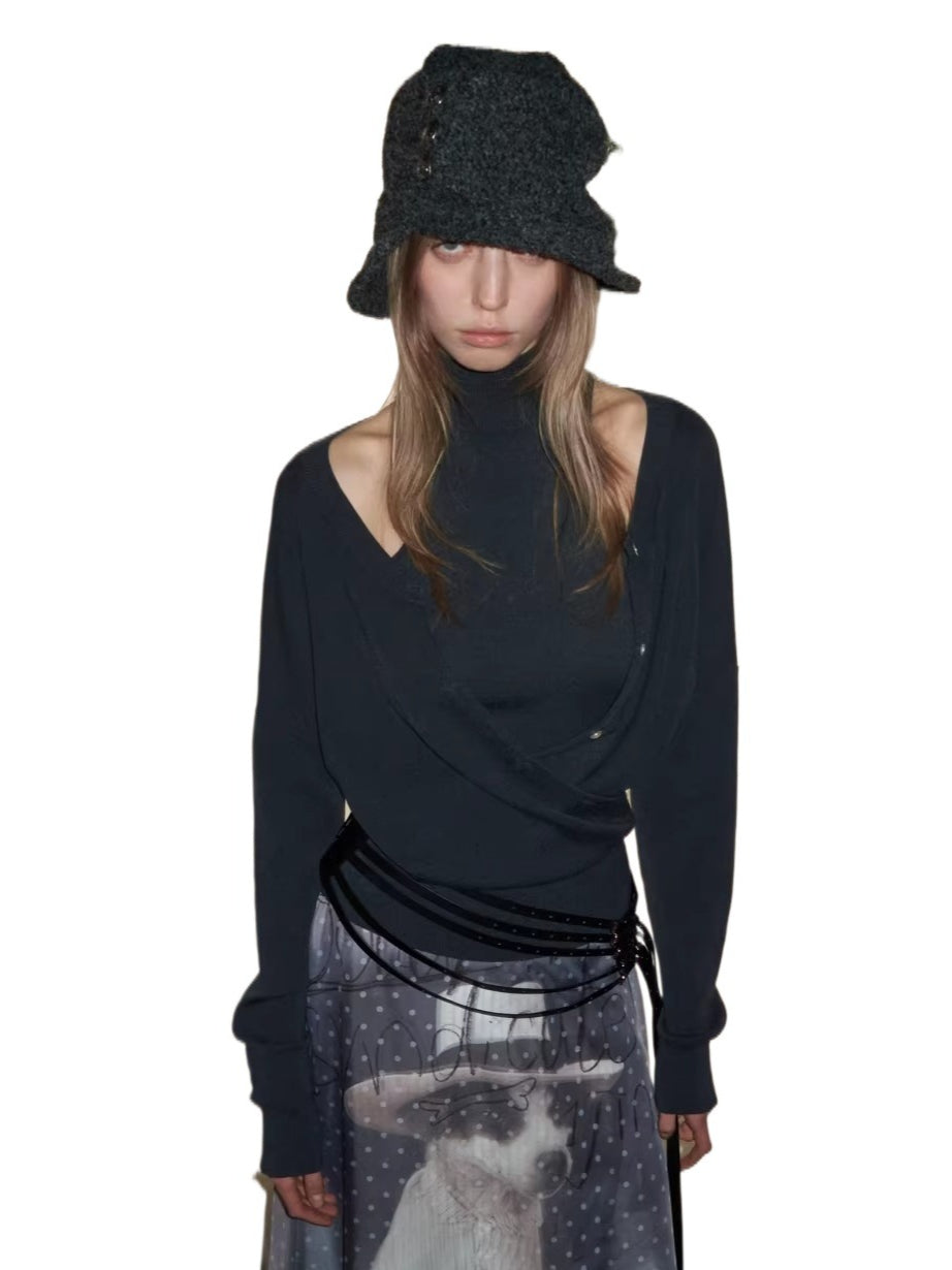 Acetate Cashmere Layered Cardigan