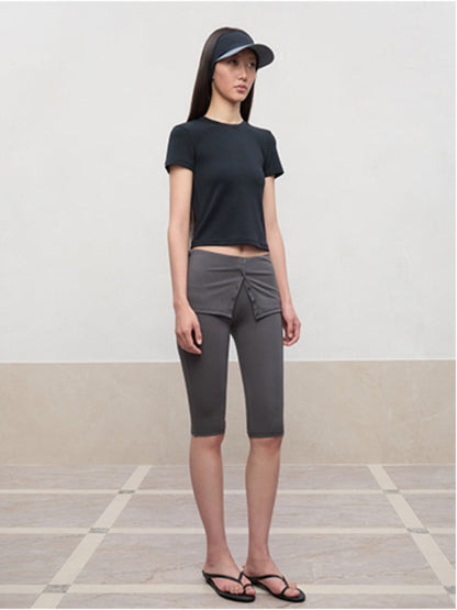 High Elastic Mid-Low Waist Five-Quarter Shorts