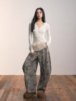 Leopard Print Scythe Wide-Leg Casual Jeans