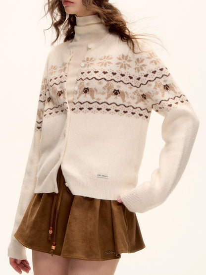 Fair Isle Knit Cardigan and Scarf Set