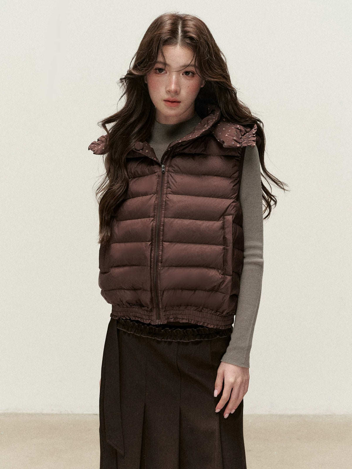 Reversible Floral Detachable Hood Down Vest
