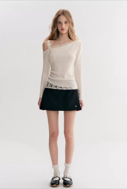 Lace Trim Asymmetric Knit Top