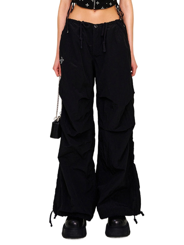 Drawstring Wide-Leg Cargo Workout Pants