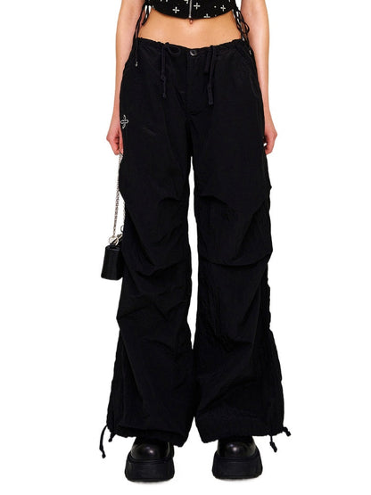 Drawstring Wide-Leg Cargo Workout Pants