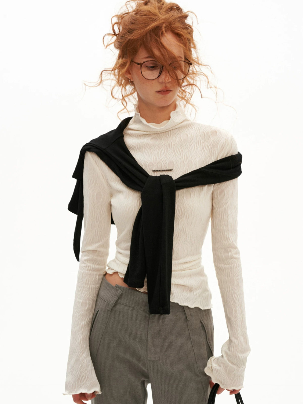 Mock Neck Lettuce-Edge Top