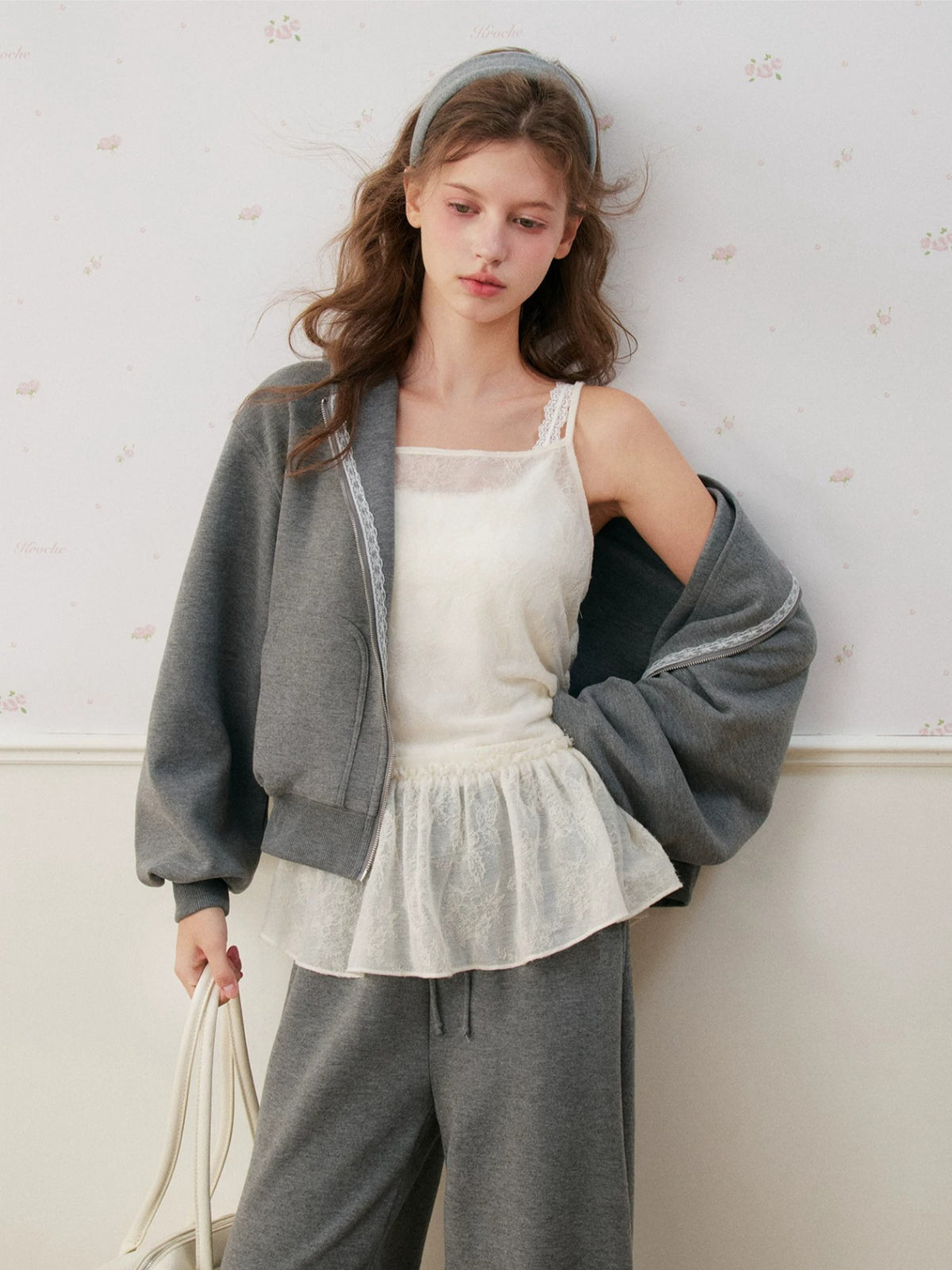 Lace Trim Fleece Hoodie Set