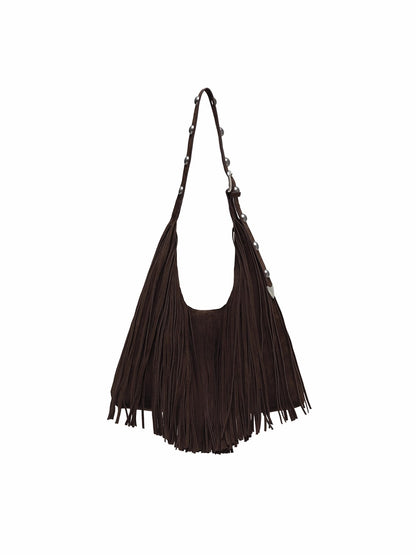 Suede Fringe Stud Tote