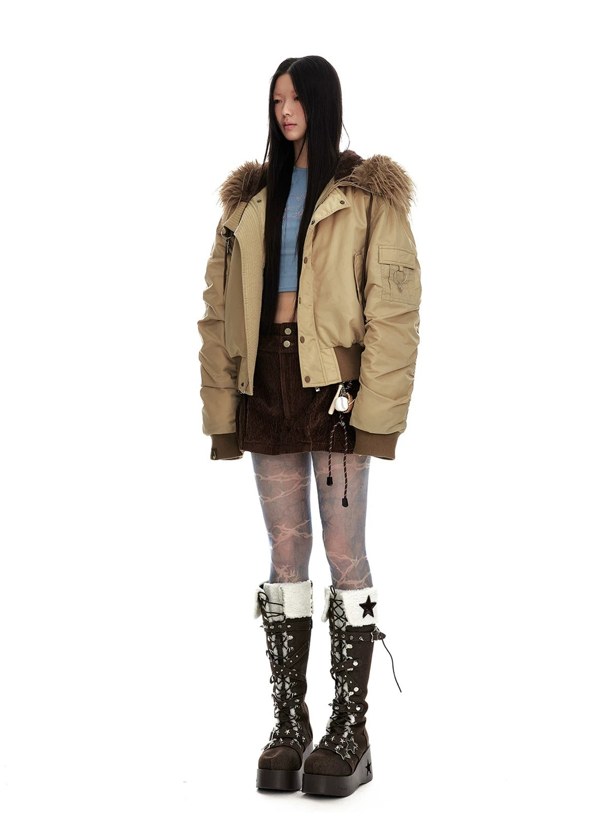 Vintage Hooded Fur Collar Down