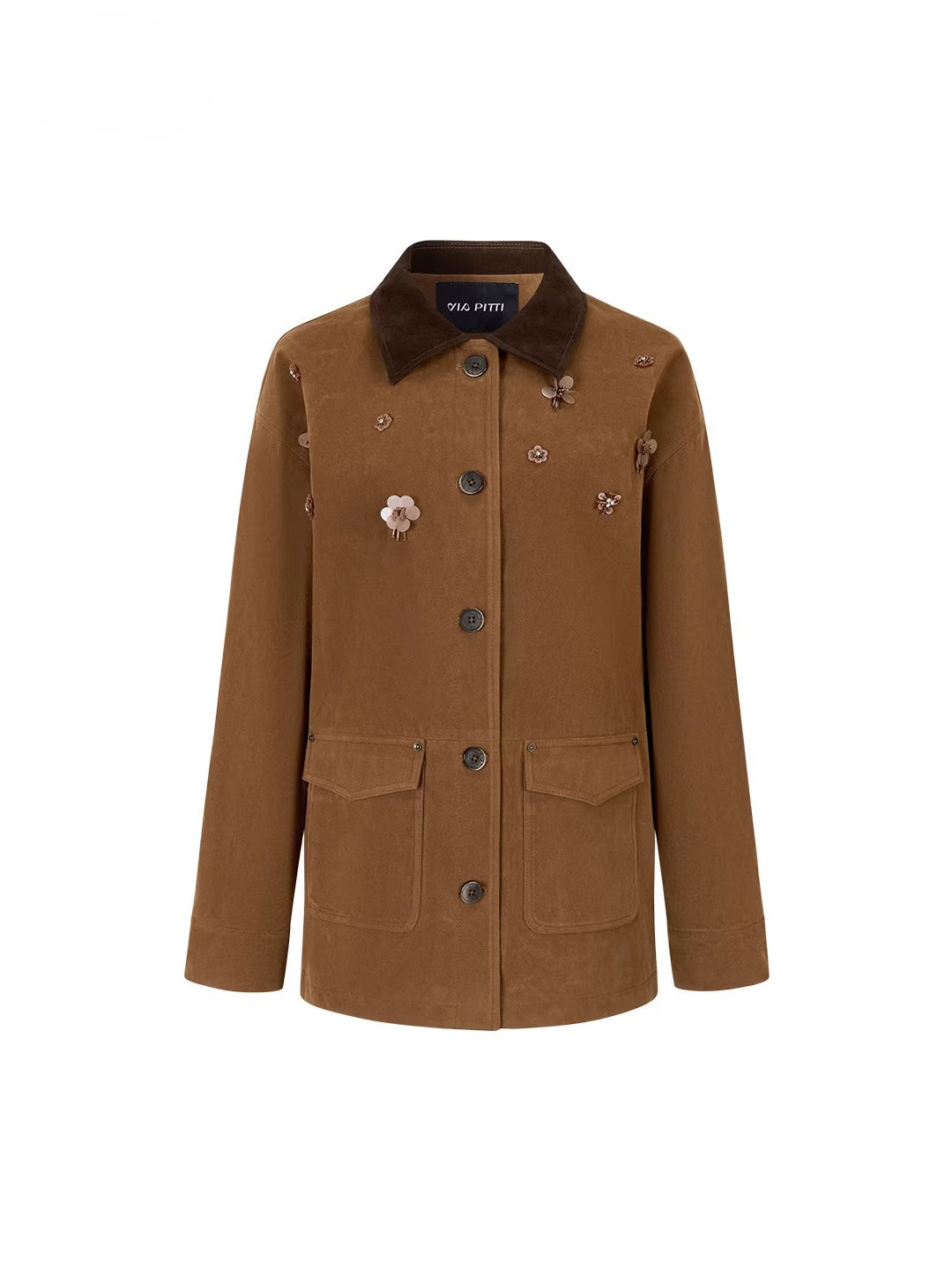 Brown Embellished Pocket Jacket